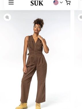 SKIMS Brown Sleeveless Zip-Front Utility Jumpsuit  brand sük